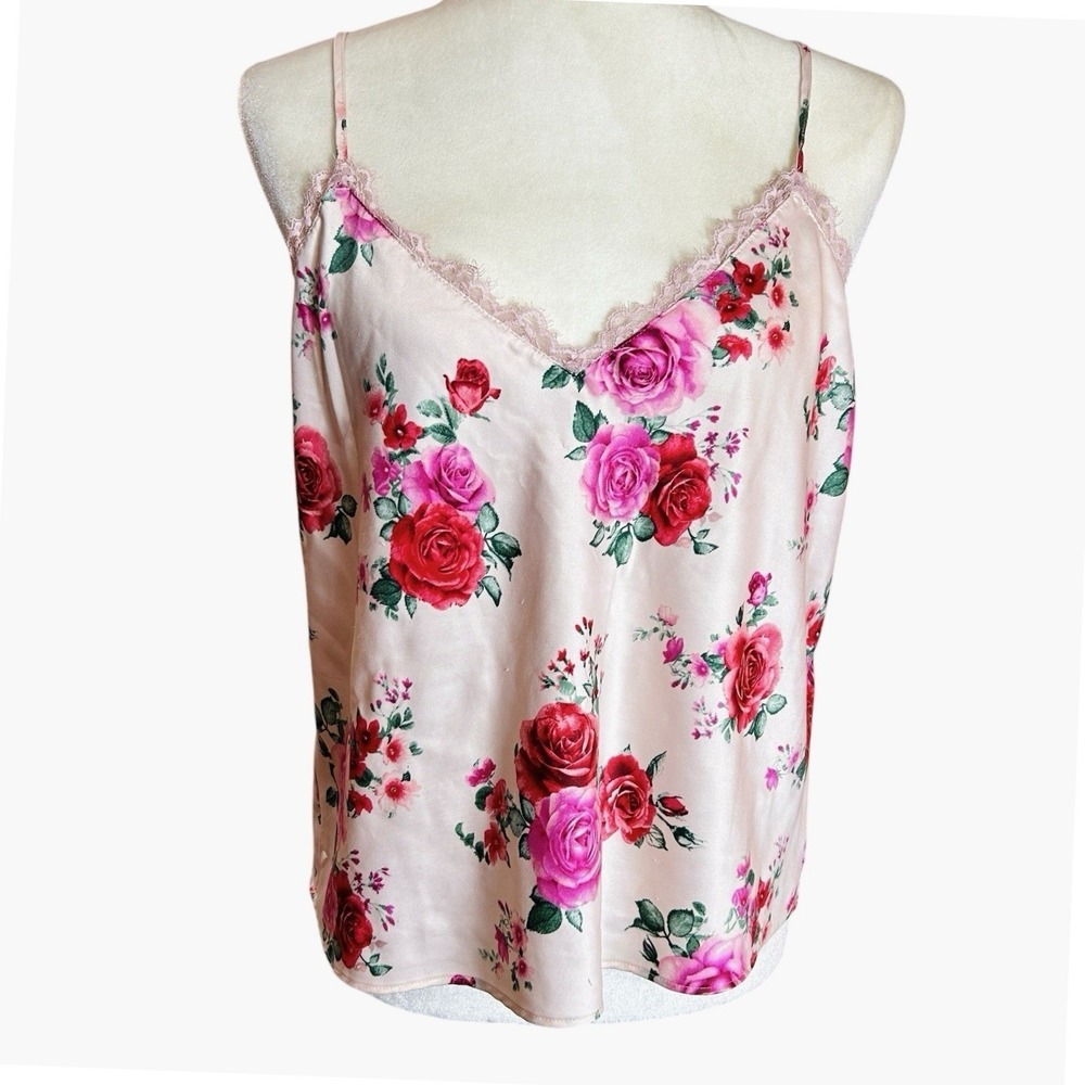 Y2k Fairy Floral Camisole Top Medium Silky Lace Romantic Going Out Concert Pink